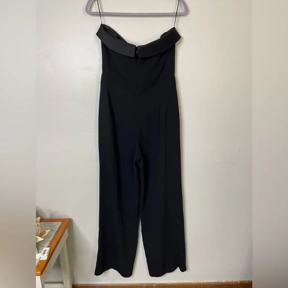 Trina Turk Edda Jumpsuit Sz 8 Satin Trim Wide Leg Strapless in Black Evening